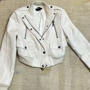 Alice Olivia Classics White Cropped Moto Jacket Bomber Style Womens XS